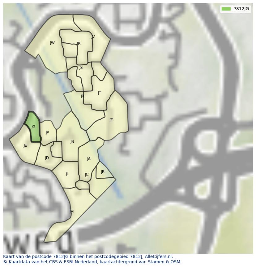 Afbeelding van het postcodegebied 7812 JG op de kaart.