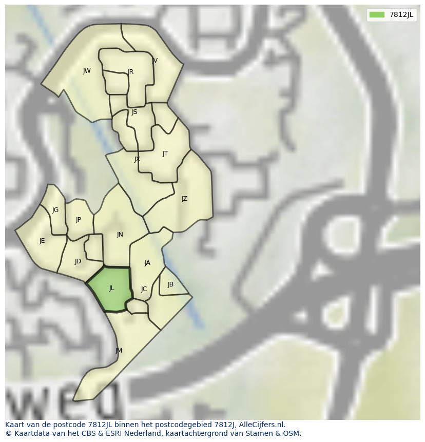 Afbeelding van het postcodegebied 7812 JL op de kaart.
