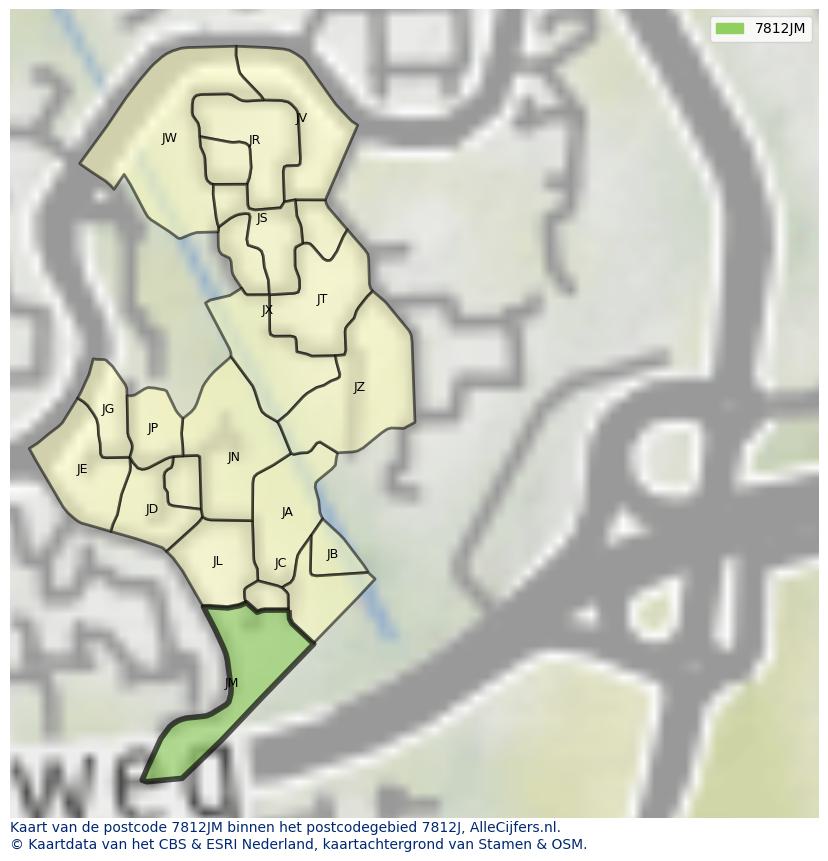 Afbeelding van het postcodegebied 7812 JM op de kaart.