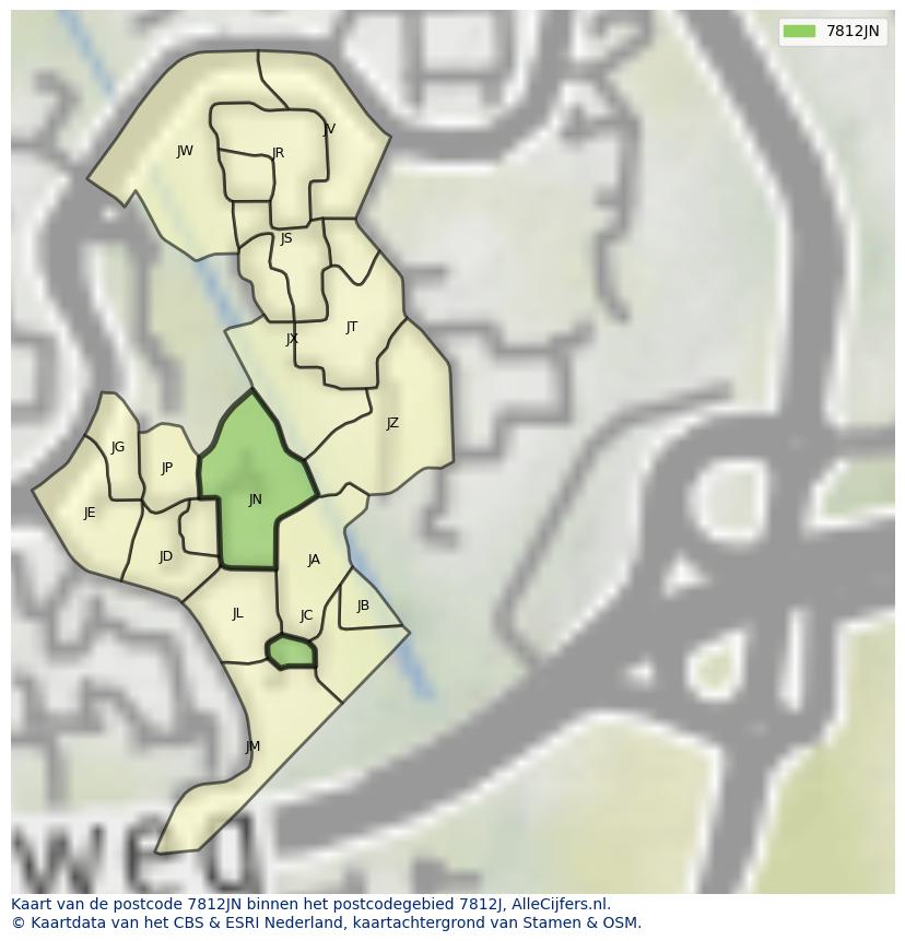 Afbeelding van het postcodegebied 7812 JN op de kaart.