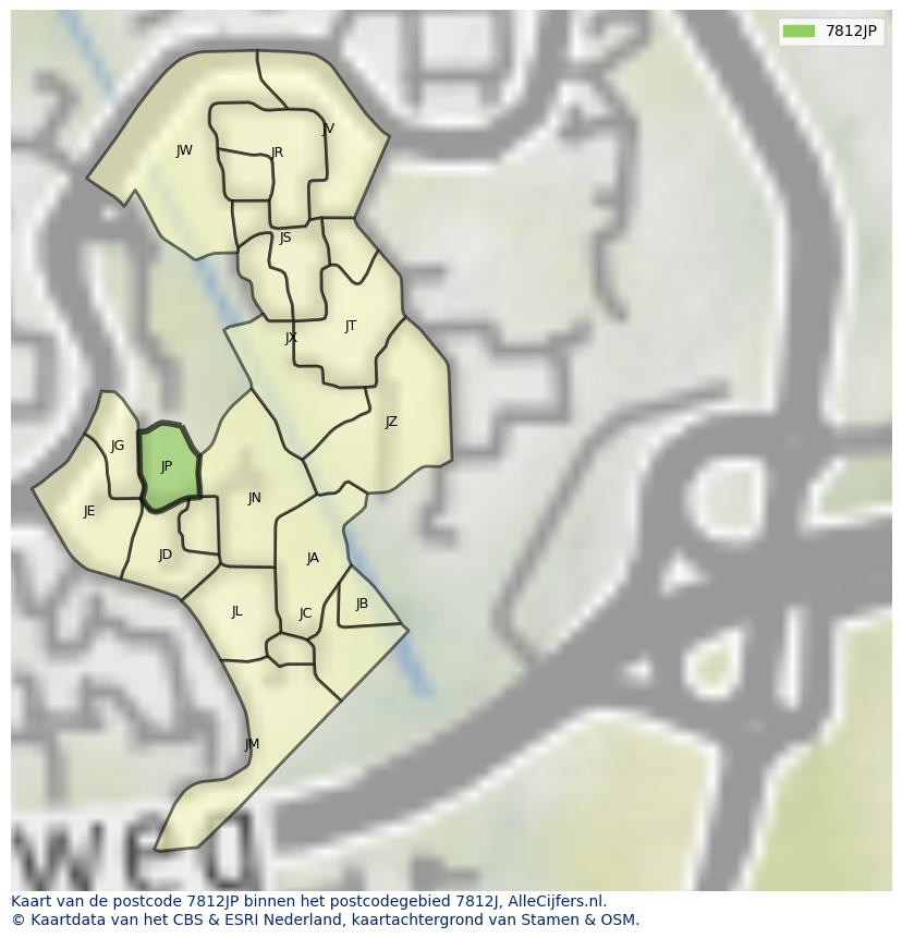 Afbeelding van het postcodegebied 7812 JP op de kaart.