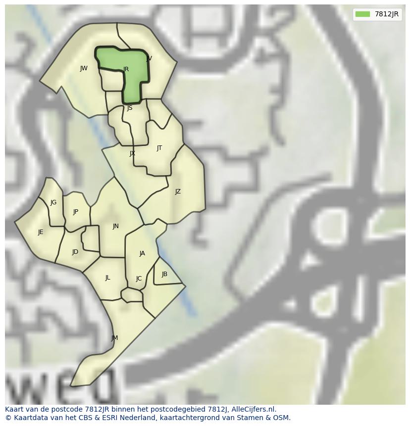 Afbeelding van het postcodegebied 7812 JR op de kaart.