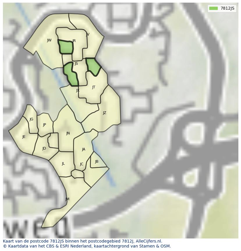 Afbeelding van het postcodegebied 7812 JS op de kaart.