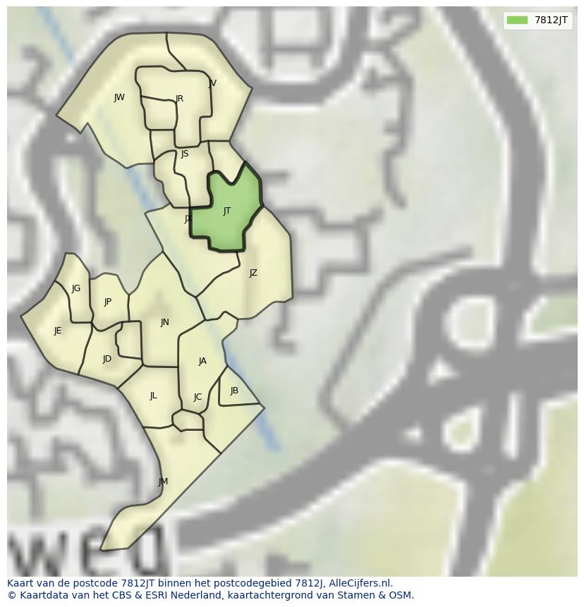 Afbeelding van het postcodegebied 7812 JT op de kaart.