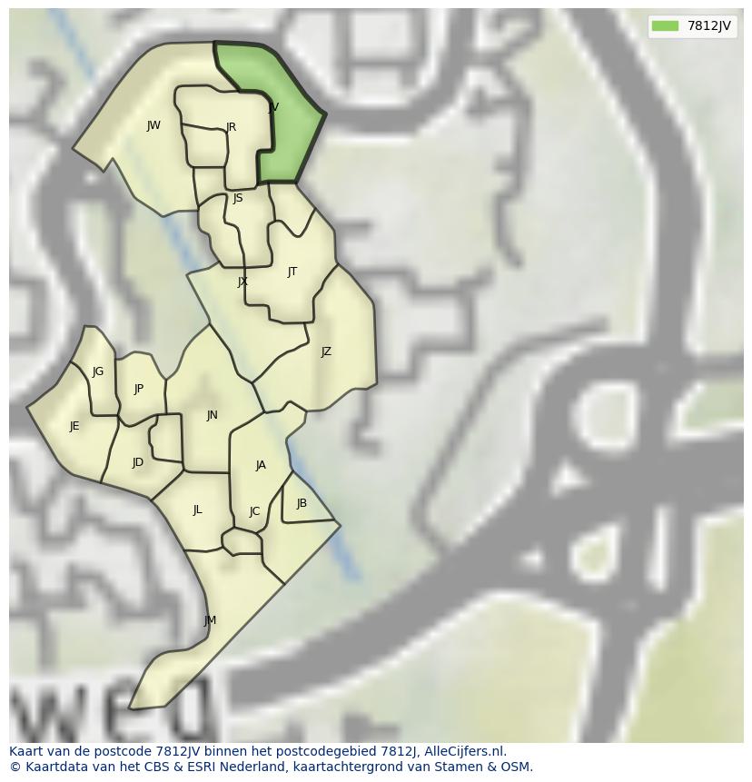Afbeelding van het postcodegebied 7812 JV op de kaart.