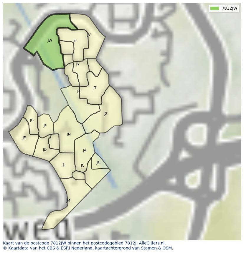 Afbeelding van het postcodegebied 7812 JW op de kaart.
