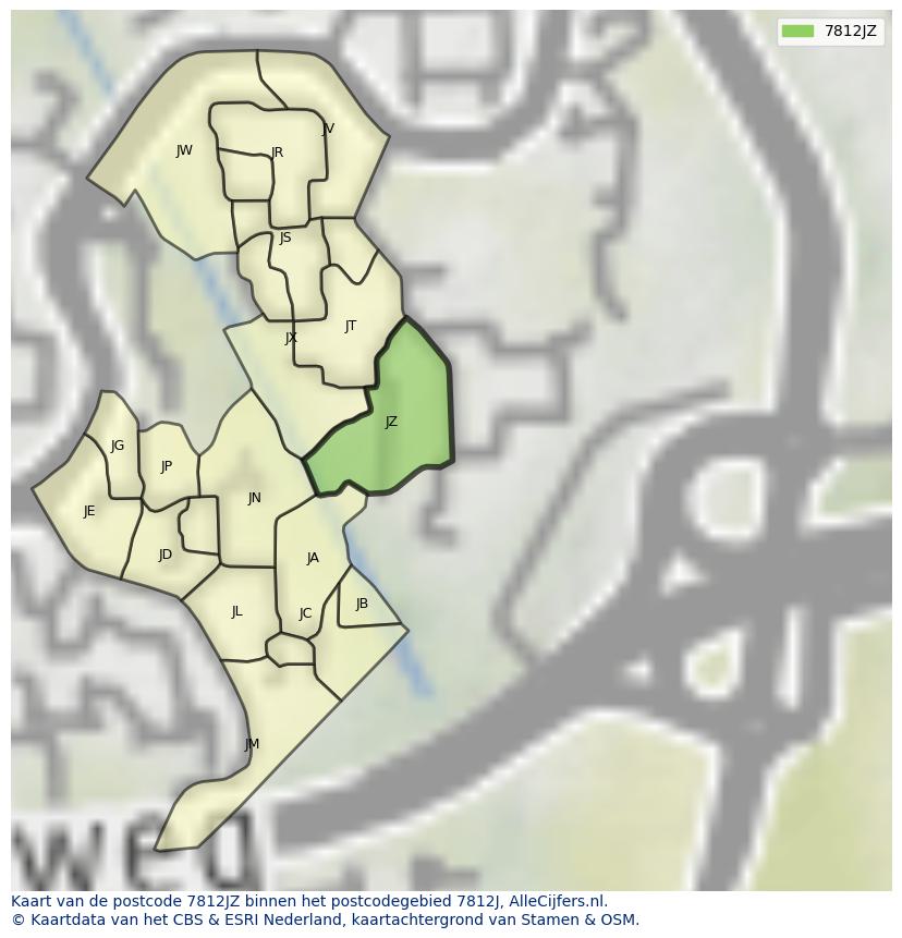 Afbeelding van het postcodegebied 7812 JZ op de kaart.