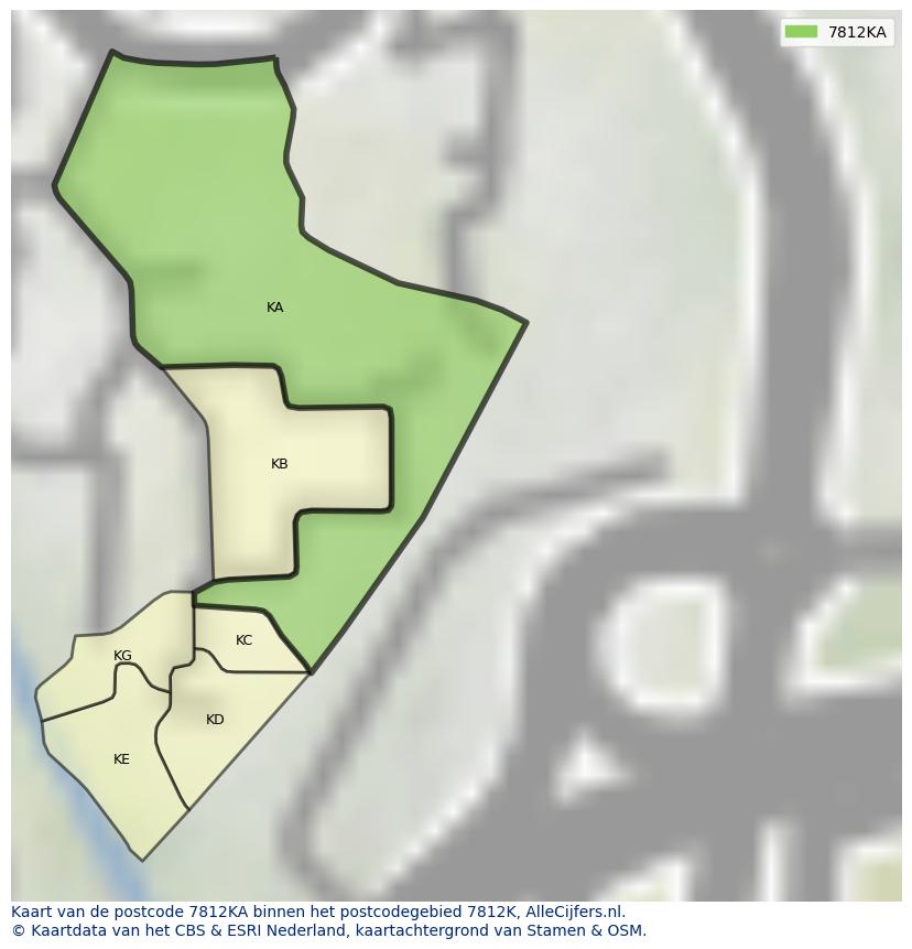 Afbeelding van het postcodegebied 7812 KA op de kaart.
