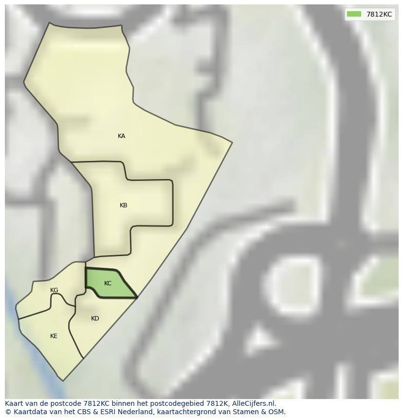 Afbeelding van het postcodegebied 7812 KC op de kaart.