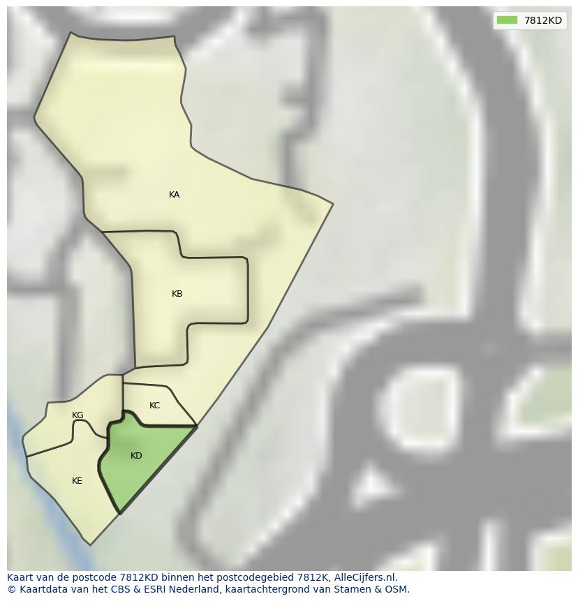 Afbeelding van het postcodegebied 7812 KD op de kaart.