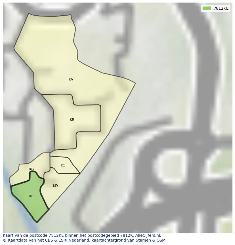 Afbeelding van het postcodegebied 7812 KE op de kaart.