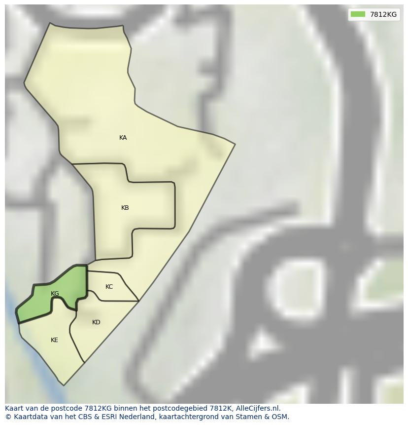 Afbeelding van het postcodegebied 7812 KG op de kaart.