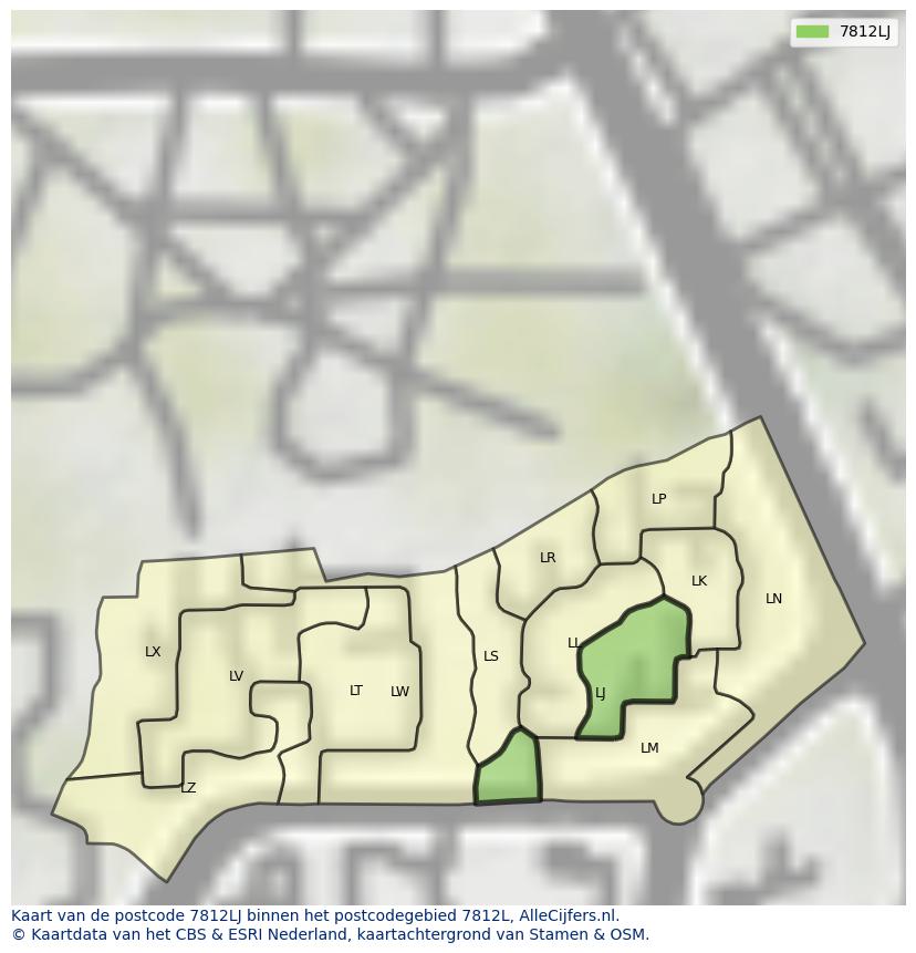 Afbeelding van het postcodegebied 7812 LJ op de kaart.