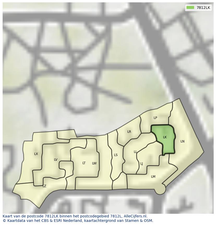 Afbeelding van het postcodegebied 7812 LK op de kaart.