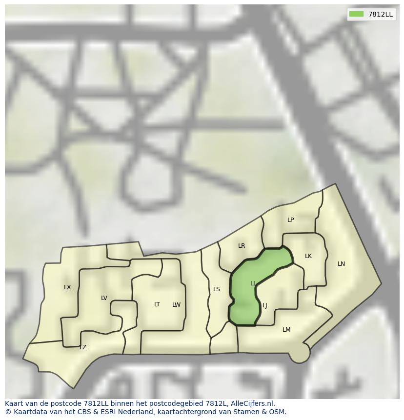 Afbeelding van het postcodegebied 7812 LL op de kaart.
