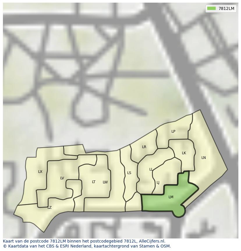 Afbeelding van het postcodegebied 7812 LM op de kaart.