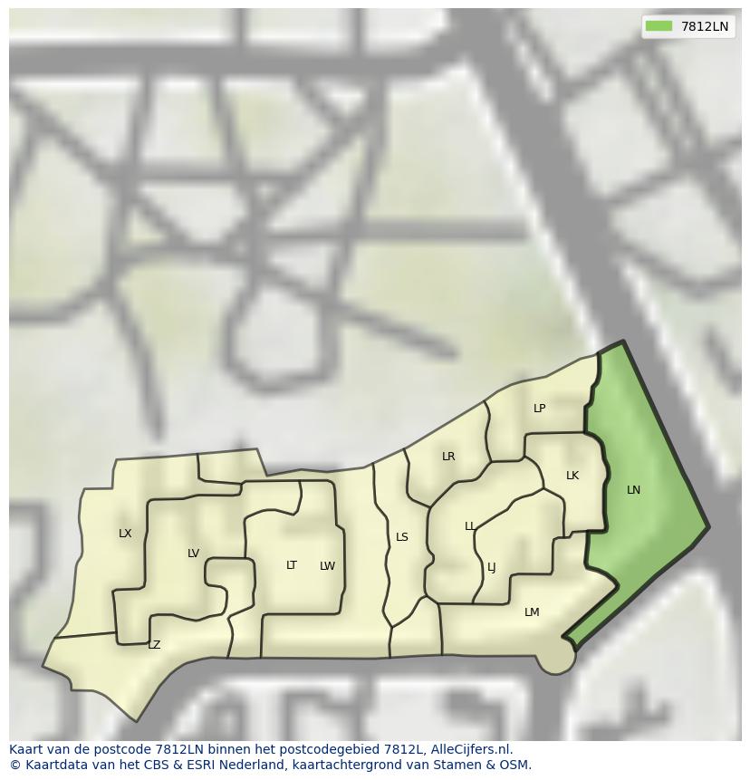 Afbeelding van het postcodegebied 7812 LN op de kaart.