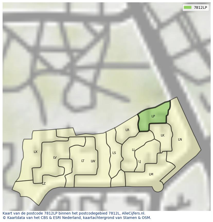 Afbeelding van het postcodegebied 7812 LP op de kaart.