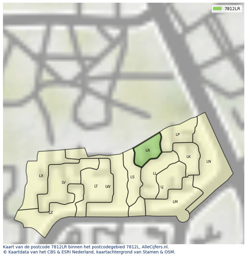 Afbeelding van het postcodegebied 7812 LR op de kaart.