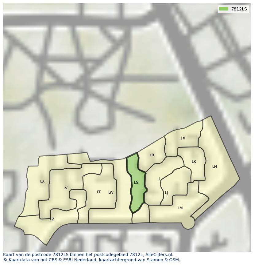 Afbeelding van het postcodegebied 7812 LS op de kaart.