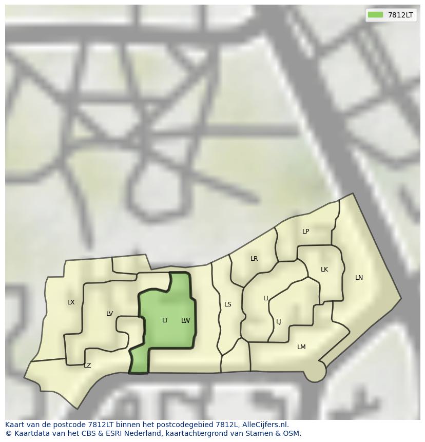 Afbeelding van het postcodegebied 7812 LT op de kaart.