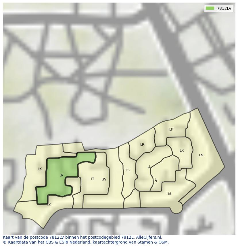 Afbeelding van het postcodegebied 7812 LV op de kaart.
