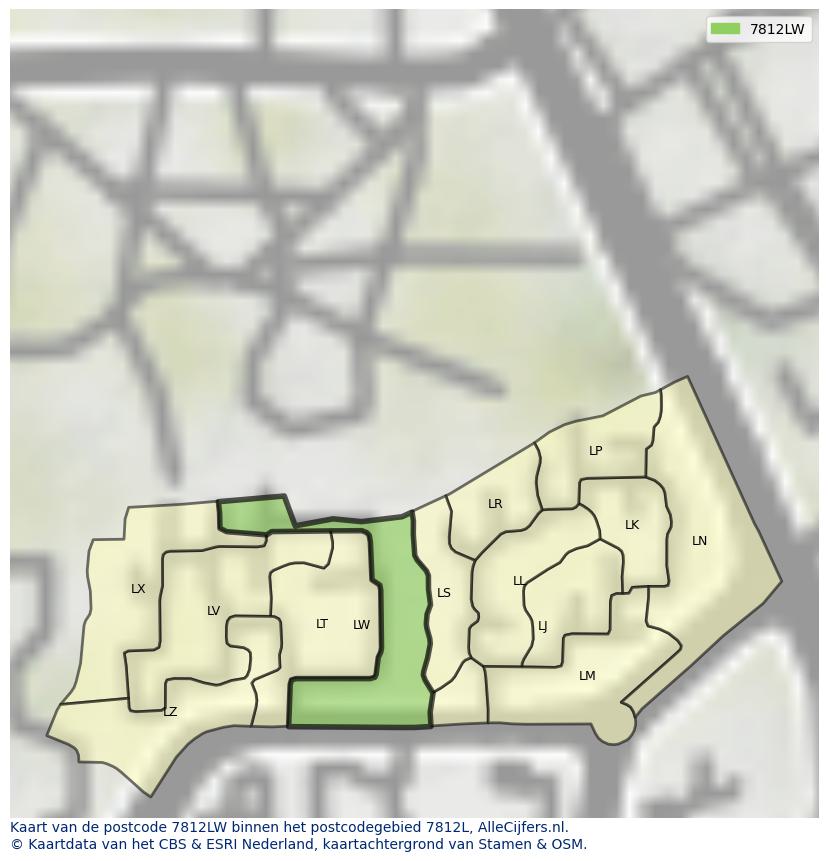 Afbeelding van het postcodegebied 7812 LW op de kaart.