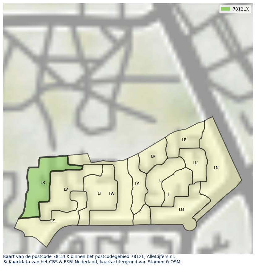 Afbeelding van het postcodegebied 7812 LX op de kaart.