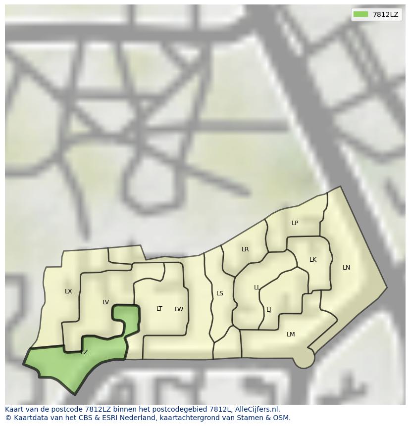 Afbeelding van het postcodegebied 7812 LZ op de kaart.