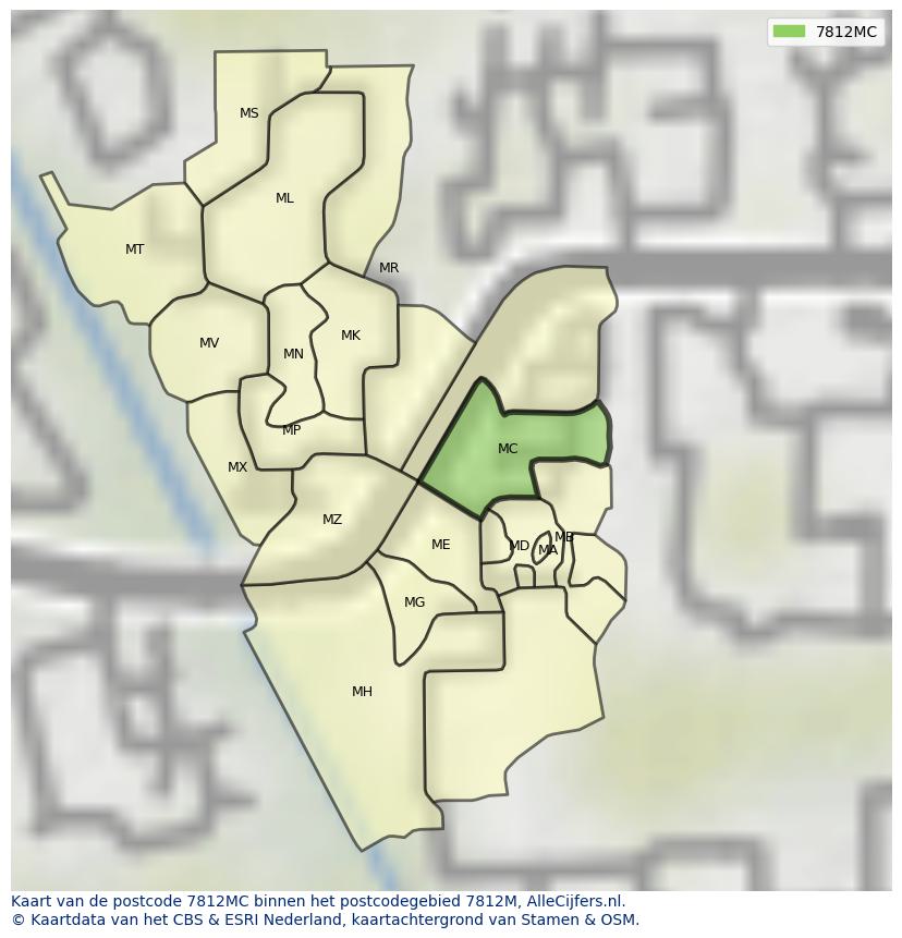 Afbeelding van het postcodegebied 7812 MC op de kaart.