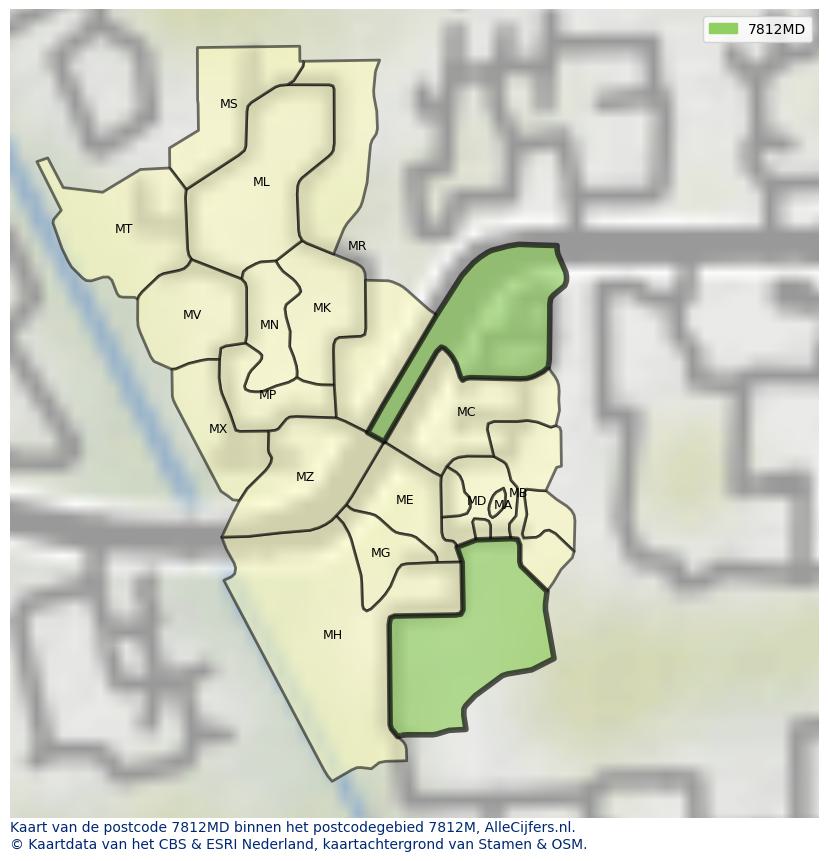 Afbeelding van het postcodegebied 7812 MD op de kaart.