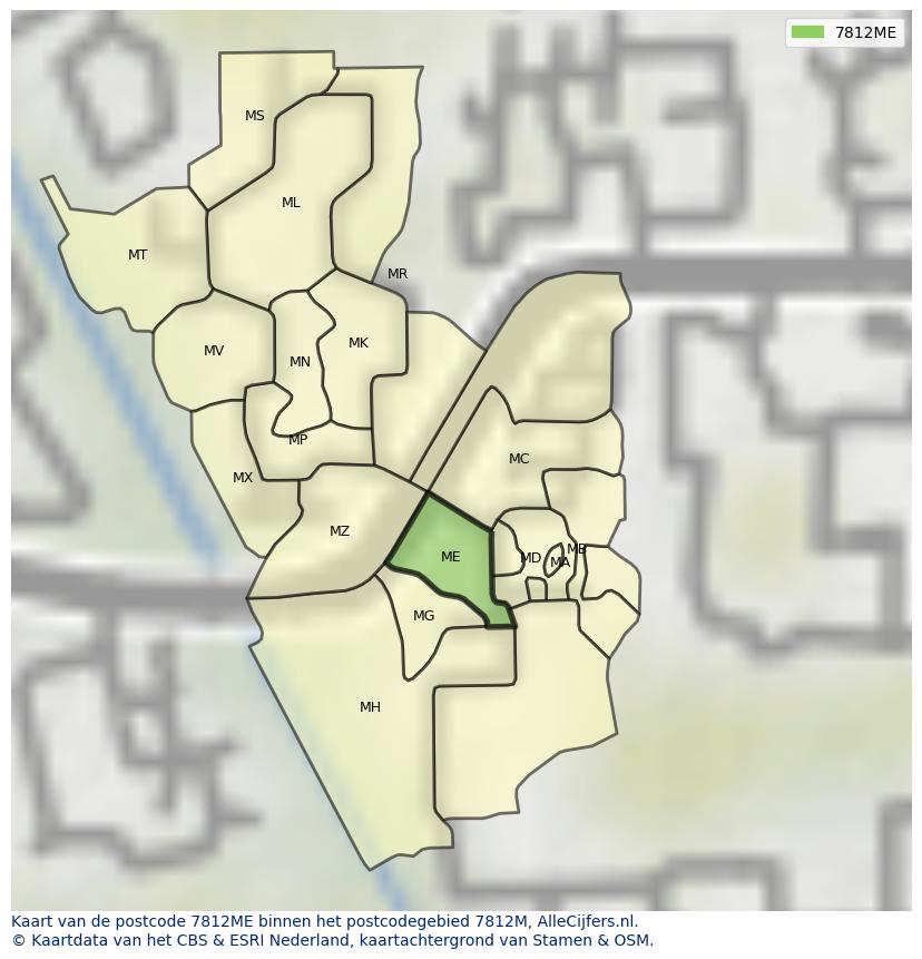 Afbeelding van het postcodegebied 7812 ME op de kaart.