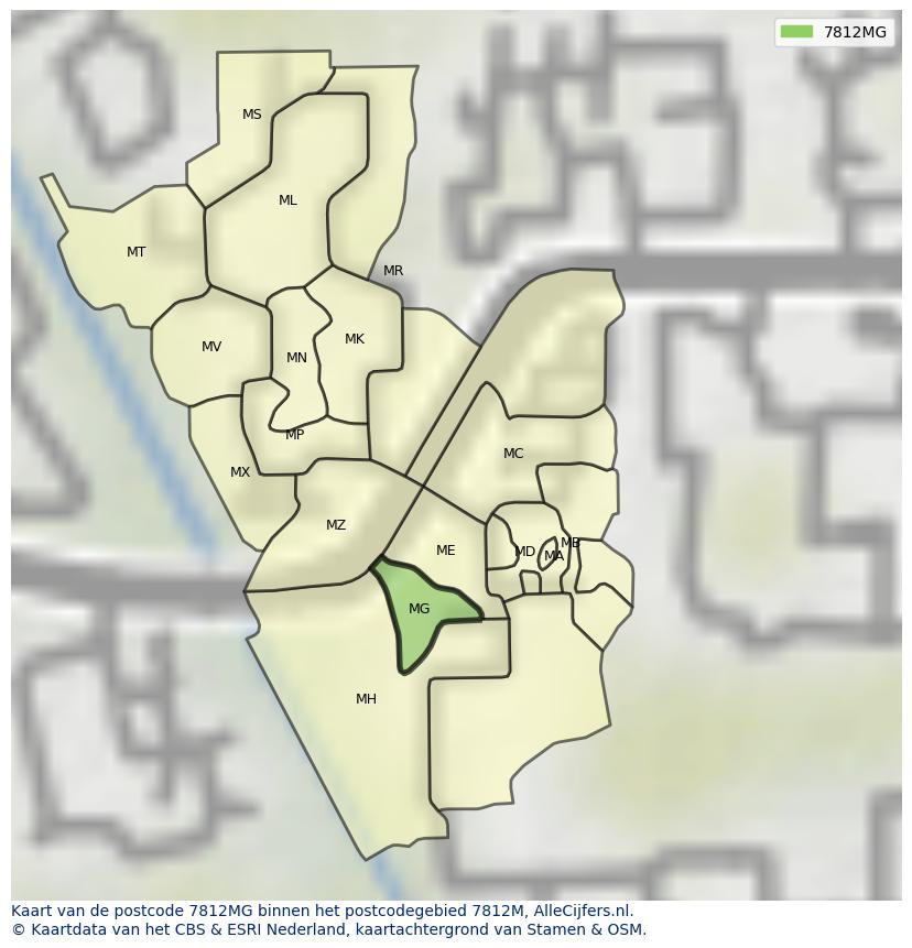 Afbeelding van het postcodegebied 7812 MG op de kaart.