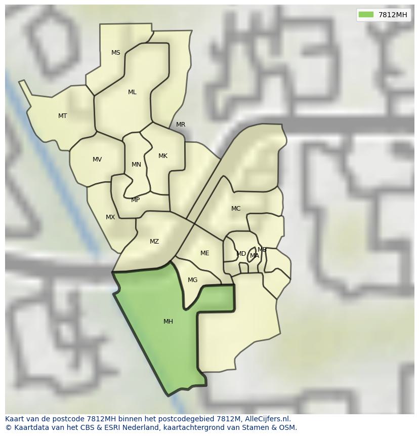Afbeelding van het postcodegebied 7812 MH op de kaart.
