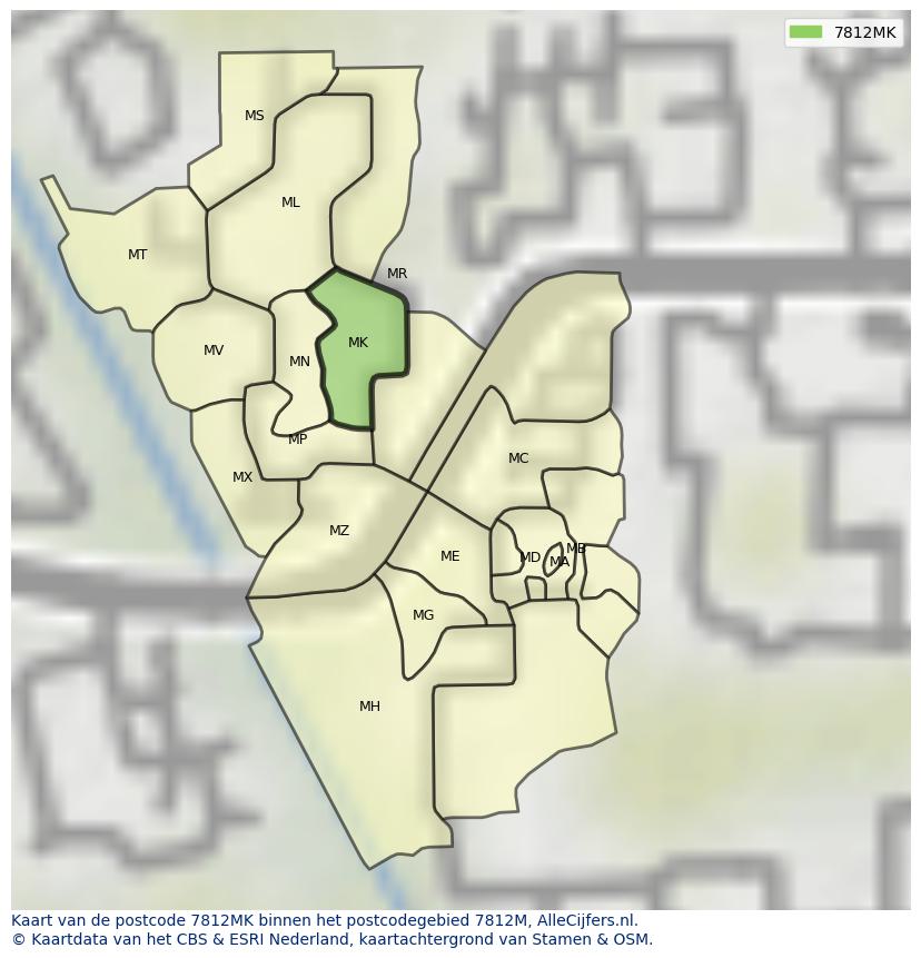 Afbeelding van het postcodegebied 7812 MK op de kaart.