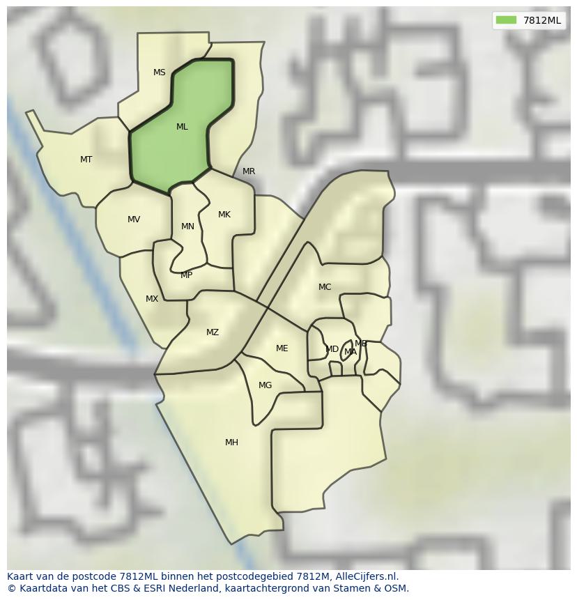 Afbeelding van het postcodegebied 7812 ML op de kaart.