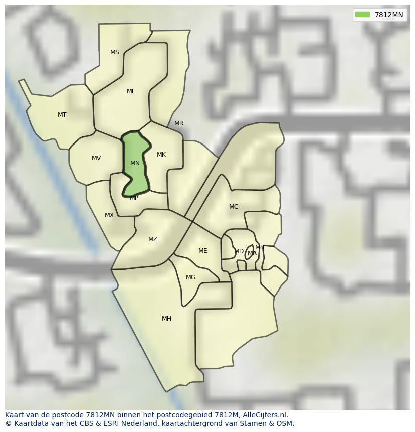 Afbeelding van het postcodegebied 7812 MN op de kaart.