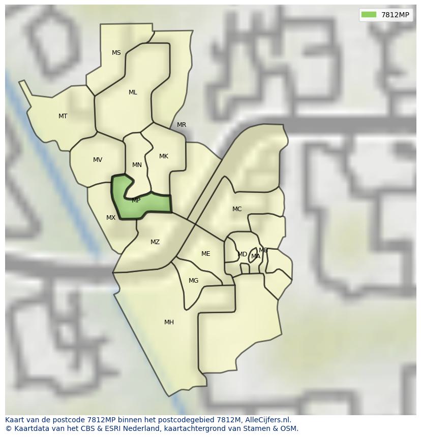 Afbeelding van het postcodegebied 7812 MP op de kaart.
