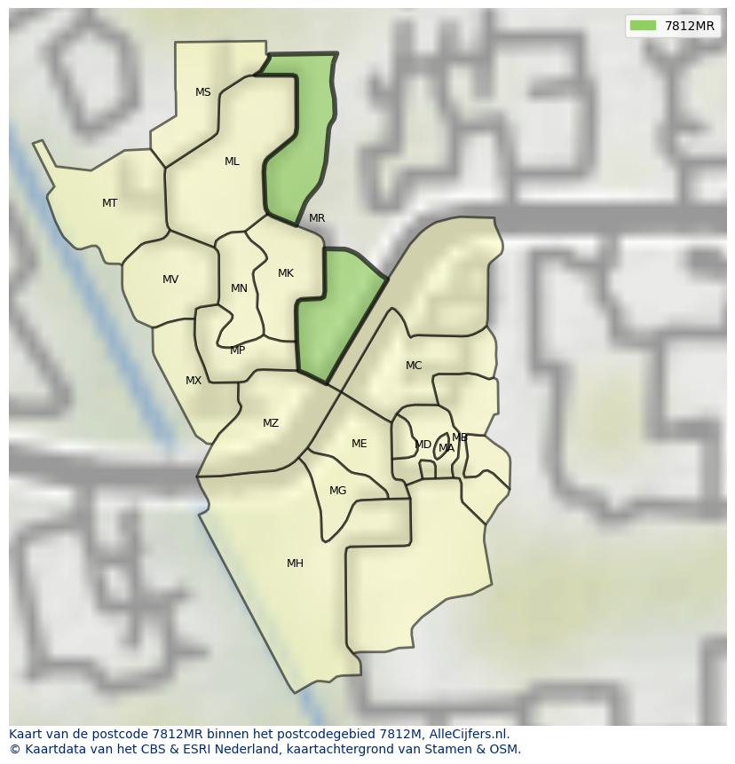 Afbeelding van het postcodegebied 7812 MR op de kaart.