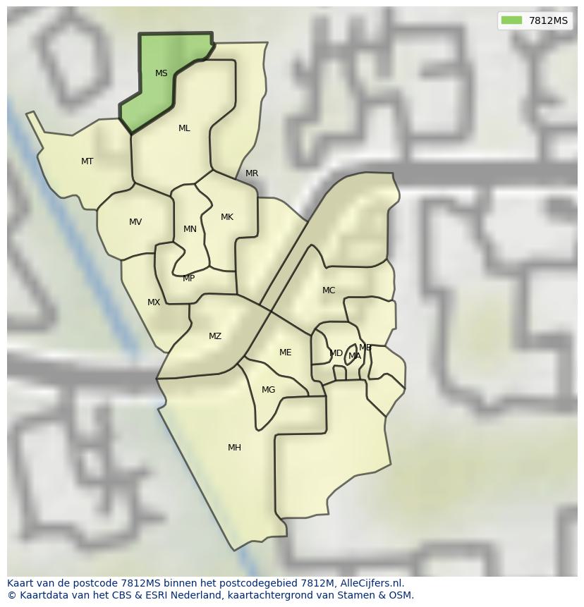 Afbeelding van het postcodegebied 7812 MS op de kaart.