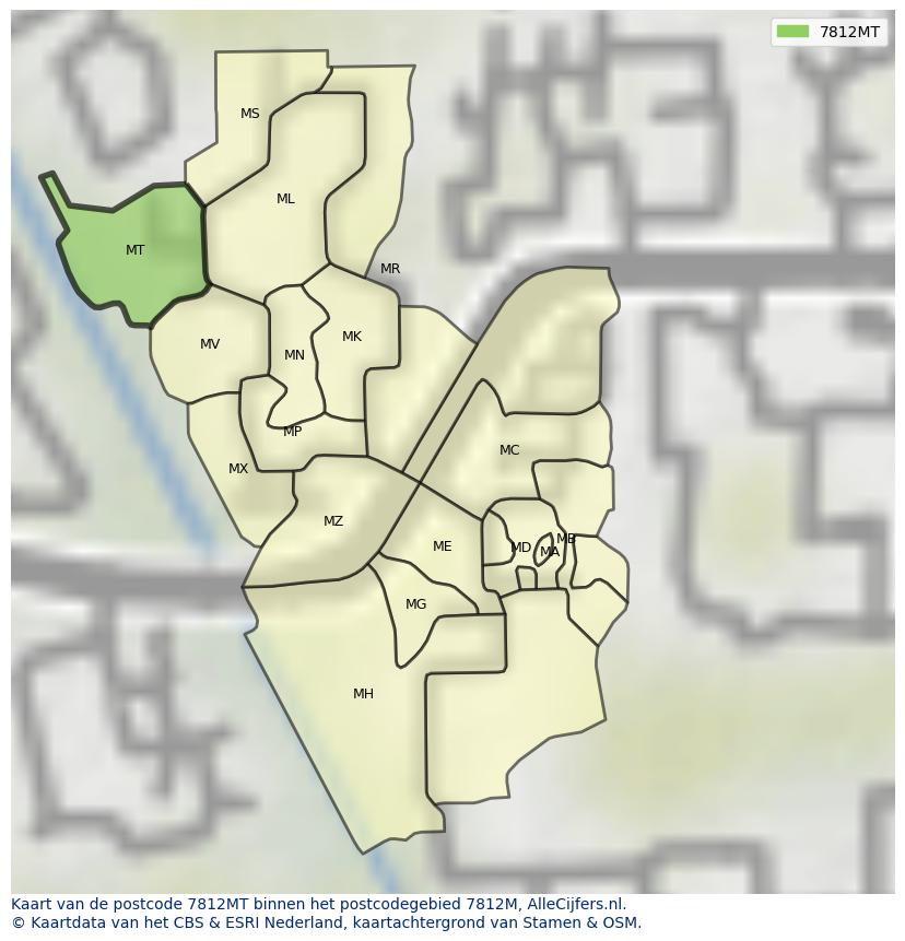 Afbeelding van het postcodegebied 7812 MT op de kaart.