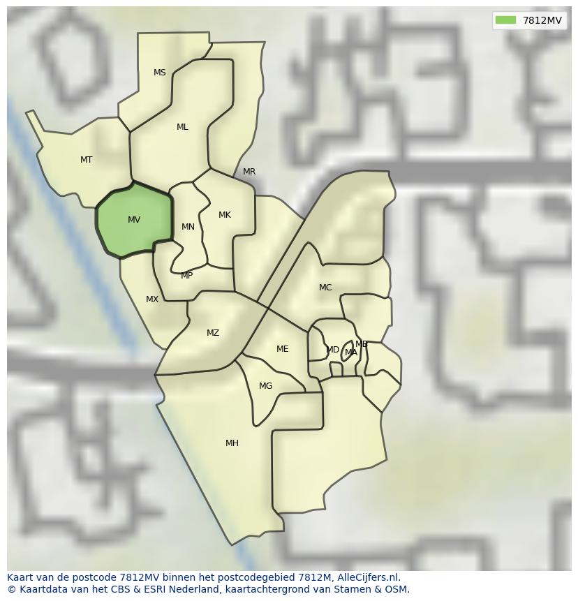 Afbeelding van het postcodegebied 7812 MV op de kaart.