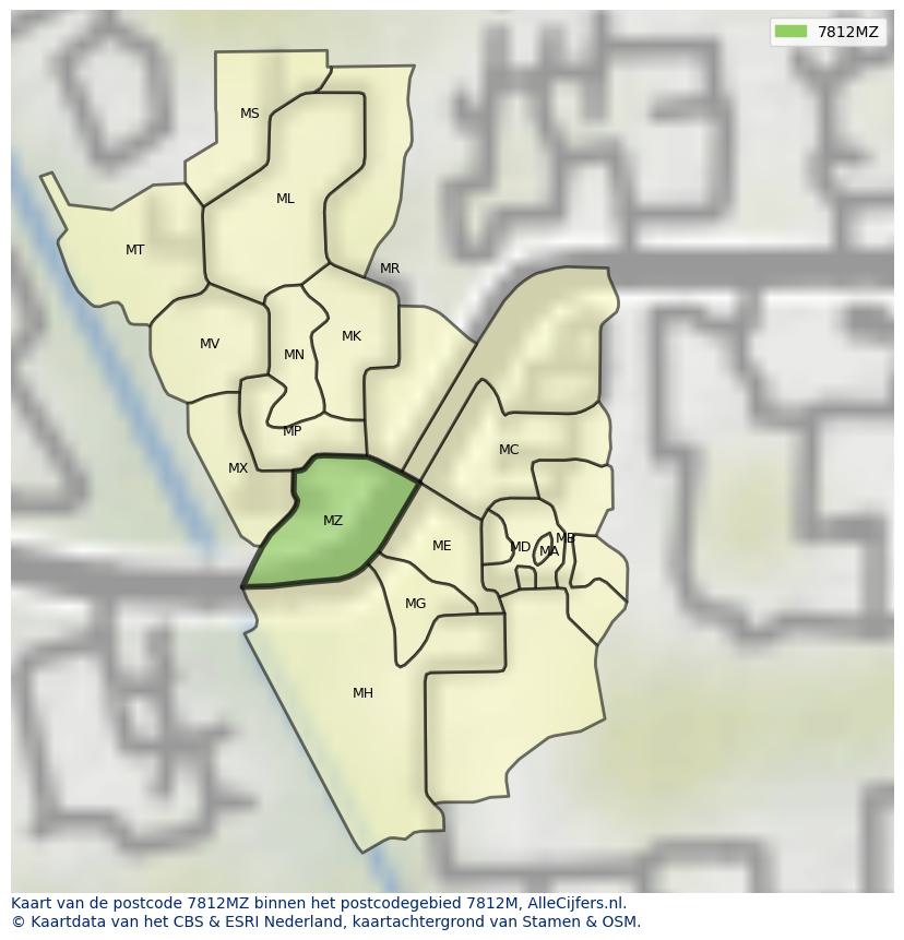 Afbeelding van het postcodegebied 7812 MZ op de kaart.