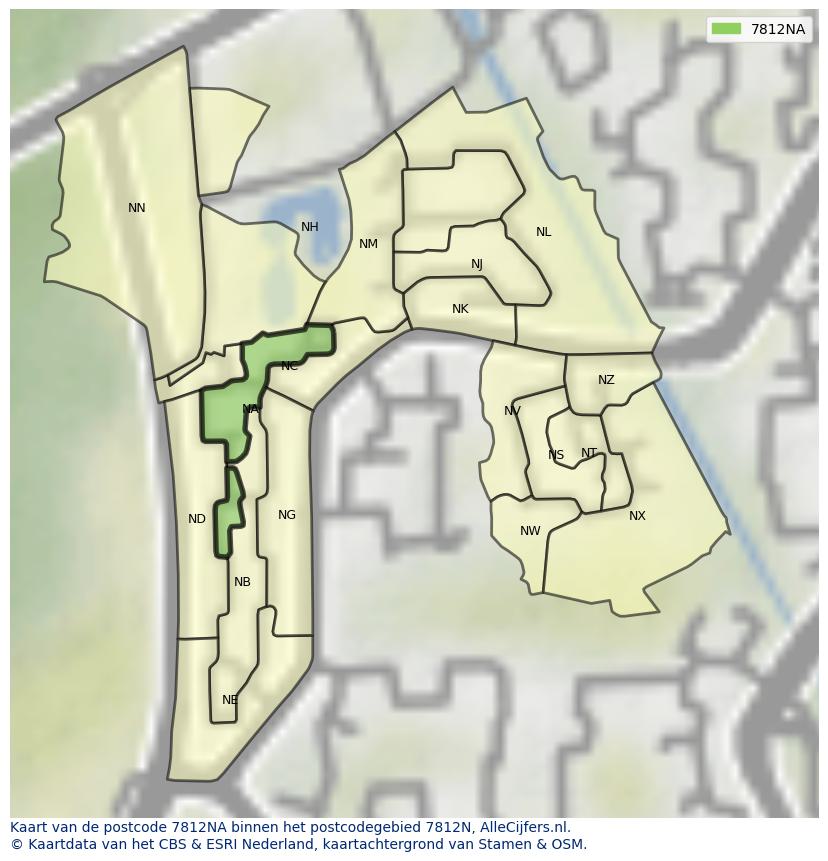 Afbeelding van het postcodegebied 7812 NA op de kaart.