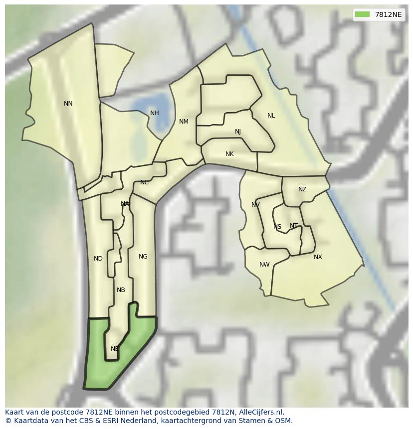 Afbeelding van het postcodegebied 7812 NE op de kaart.