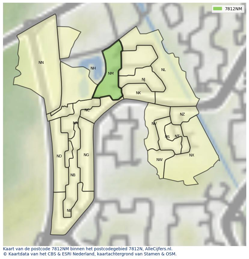 Afbeelding van het postcodegebied 7812 NM op de kaart.