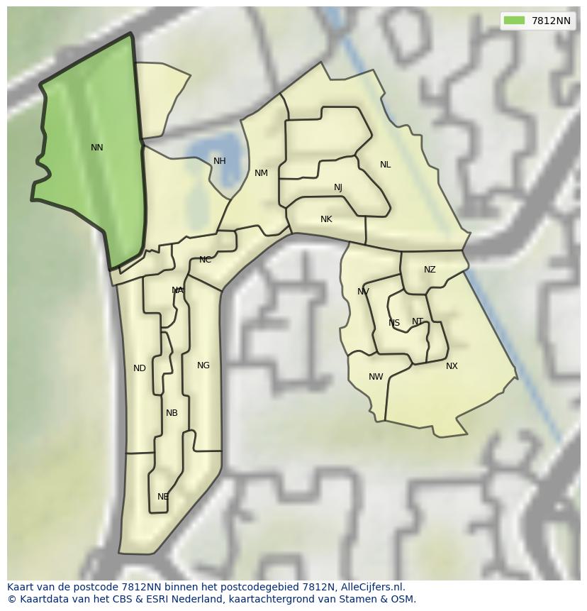 Afbeelding van het postcodegebied 7812 NN op de kaart.