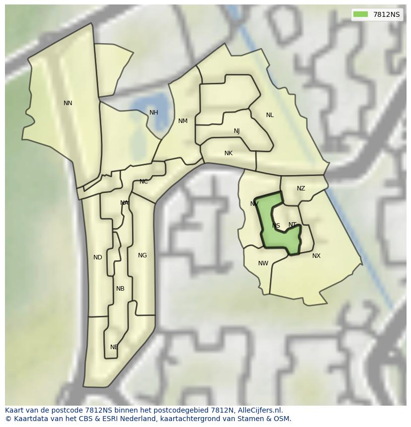 Afbeelding van het postcodegebied 7812 NS op de kaart.