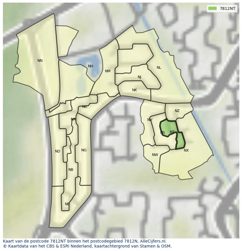 Afbeelding van het postcodegebied 7812 NT op de kaart.