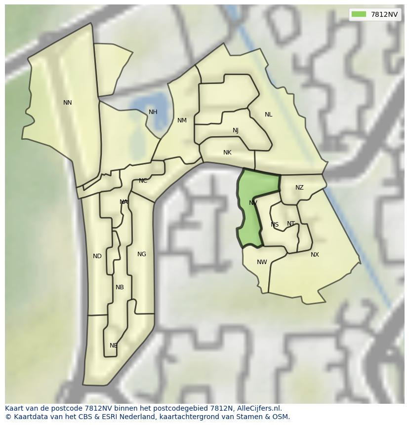 Afbeelding van het postcodegebied 7812 NV op de kaart.